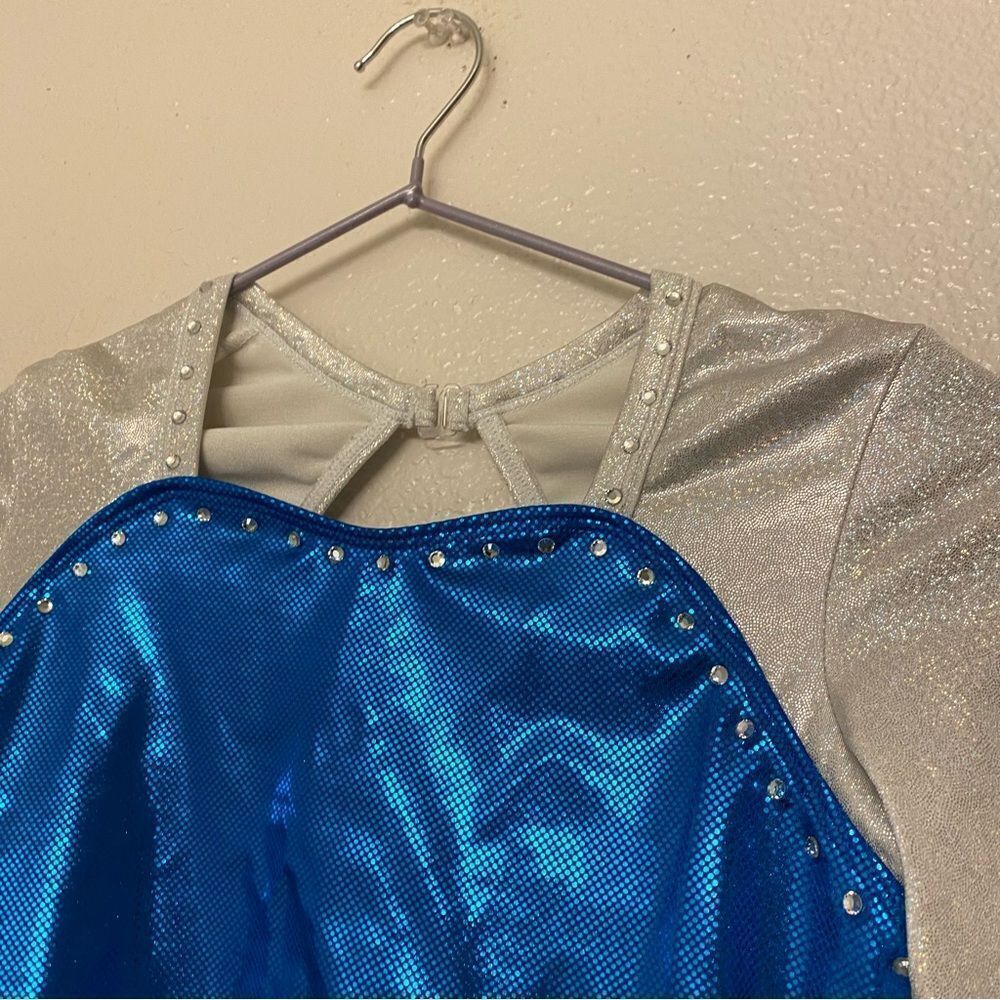 GK elite gymnastic competition leotard 3/4 long sleeve blue silver rhinestone SA - Picture 4 of 12